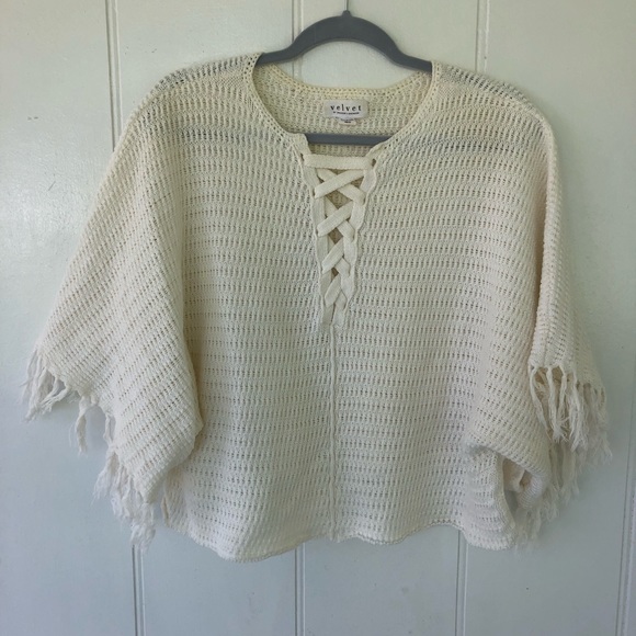 Velvet by Graham & Spencer Boho Fringe Crochet Cropped Sweater - Picture 6 of 11